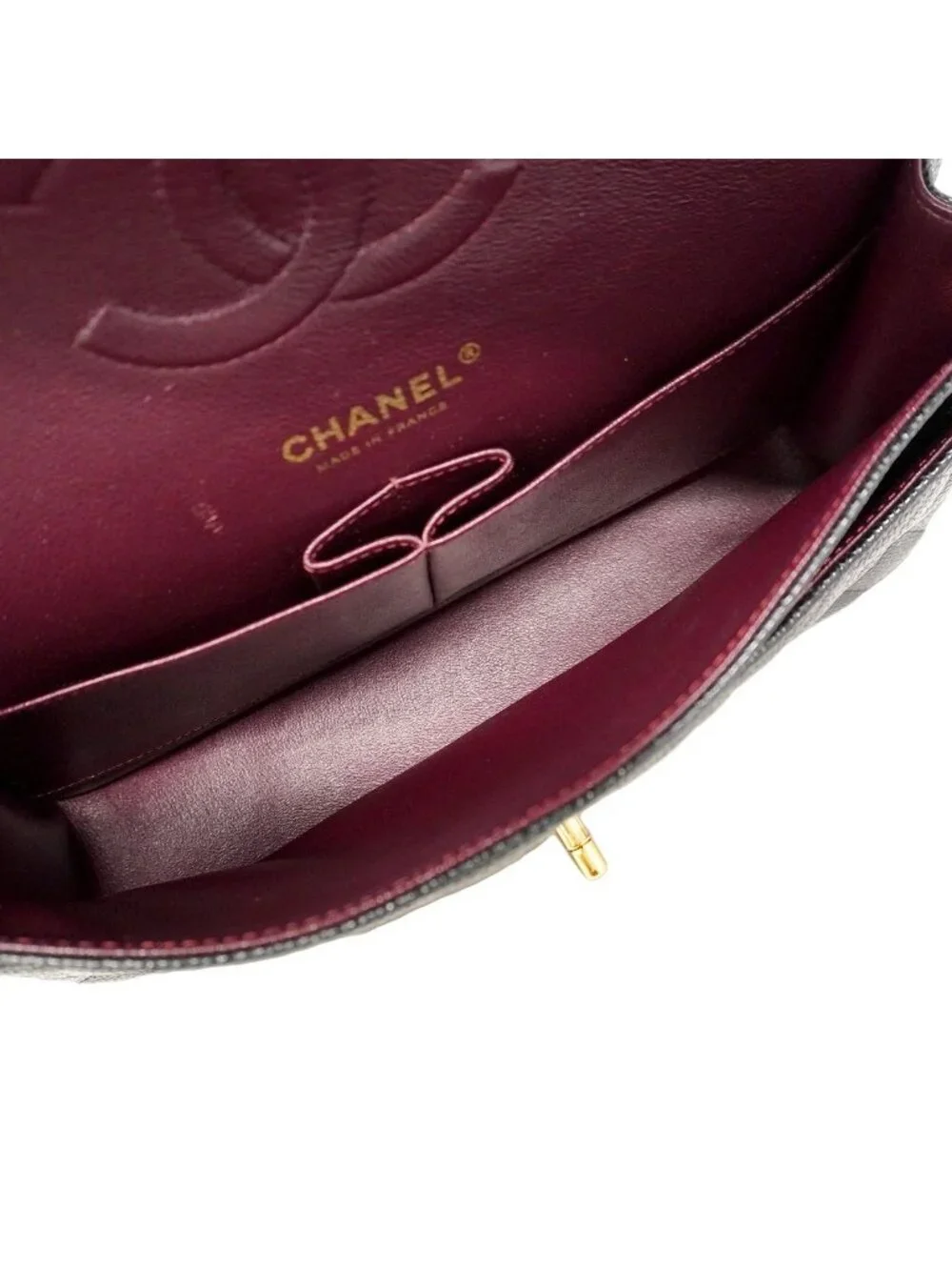 Chanel Shoulder Bag Quilted Caviar Leather Black Gold